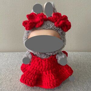 Handmade Crochet Red Floral Outfit for 17cm Plush Doll 2-Piece Set